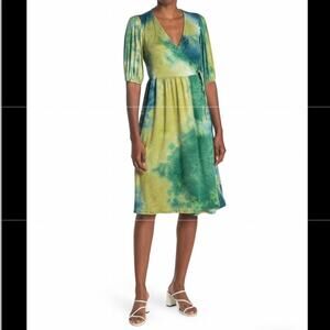 NWT! Velvet Torch Tie-Dye Puff Sleeve Wrap Dress Size Large